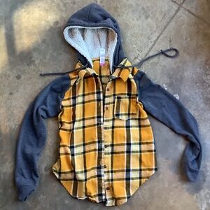 No Bounderies 12 14 Flannel hoodie yellow youth teen or XS womens grunge